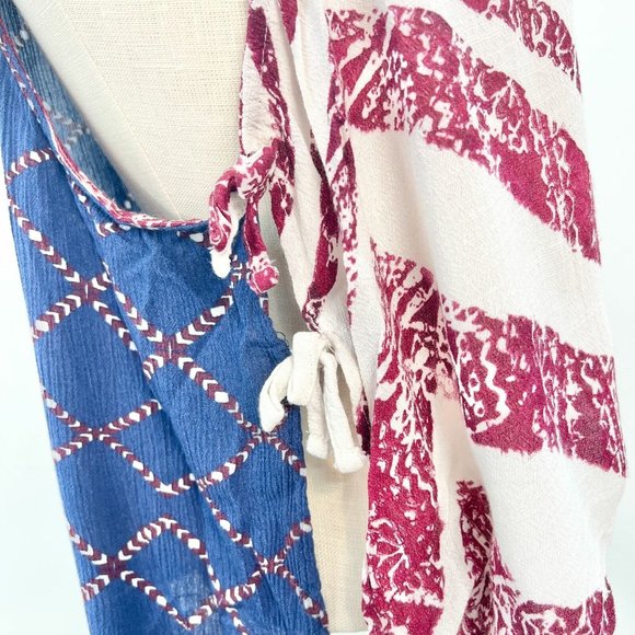 Free People Womens XS Ivory Blue Red Side Tie Tank Top Patriotic - Picture 7 of 10